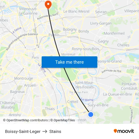 Boissy-Saint-Leger to Stains map