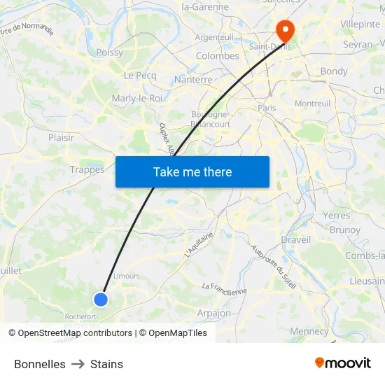 Bonnelles to Stains map