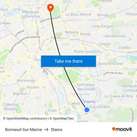 Bonneuil-Sur-Marne to Stains map