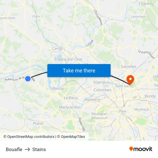Bouafle to Stains map