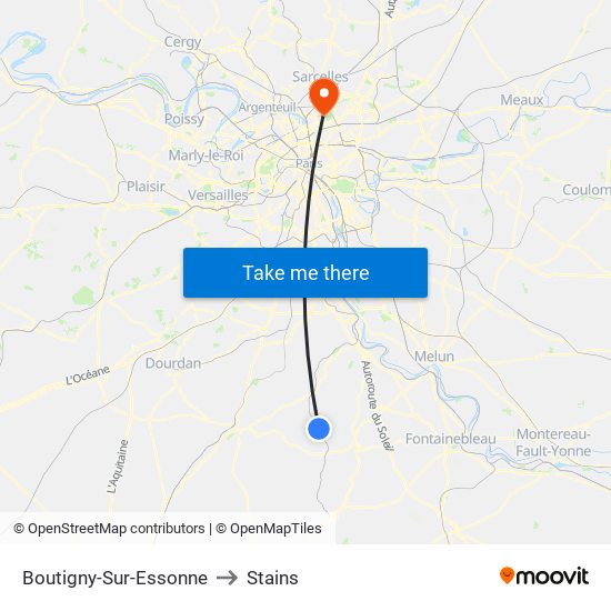 Boutigny-Sur-Essonne to Stains map