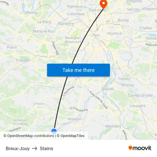 Breux-Jouy to Stains map