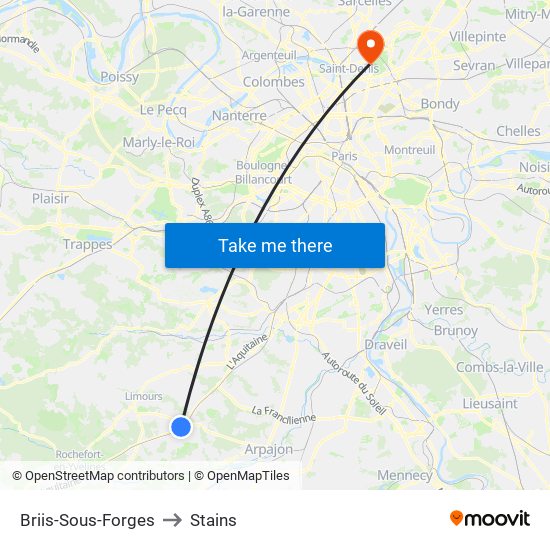 Briis-Sous-Forges to Stains map