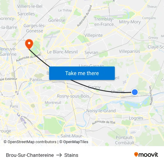 Brou-Sur-Chantereine to Stains map