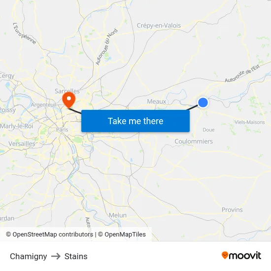 Chamigny to Stains map