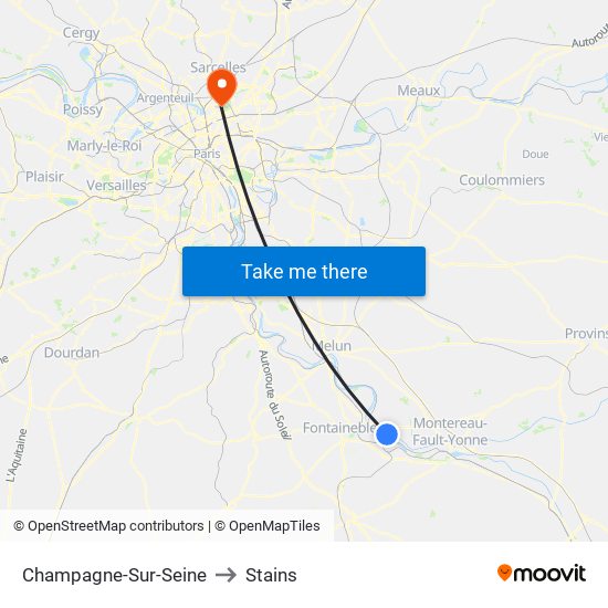 Champagne-Sur-Seine to Stains map