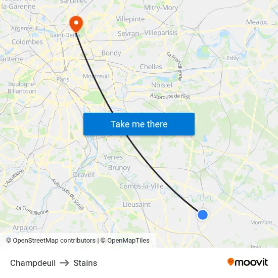 Champdeuil to Stains map