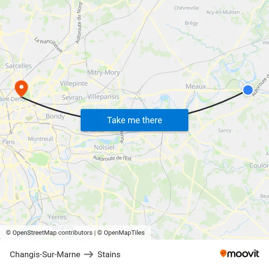 Changis-Sur-Marne to Stains map