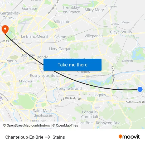 Chanteloup-En-Brie to Stains map