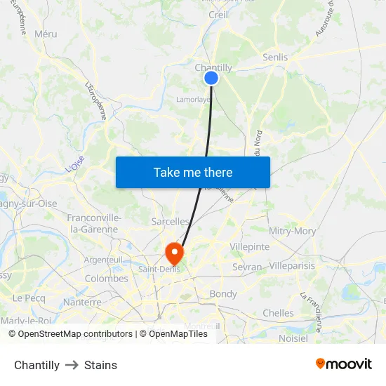 Chantilly to Stains map
