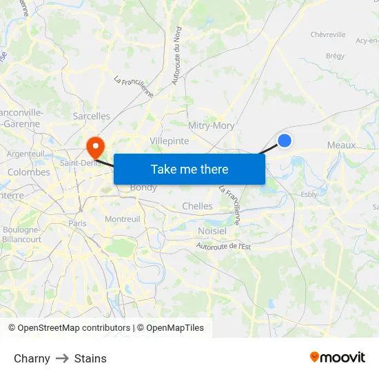 Charny to Stains map