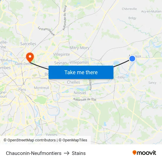 Chauconin-Neufmontiers to Stains map
