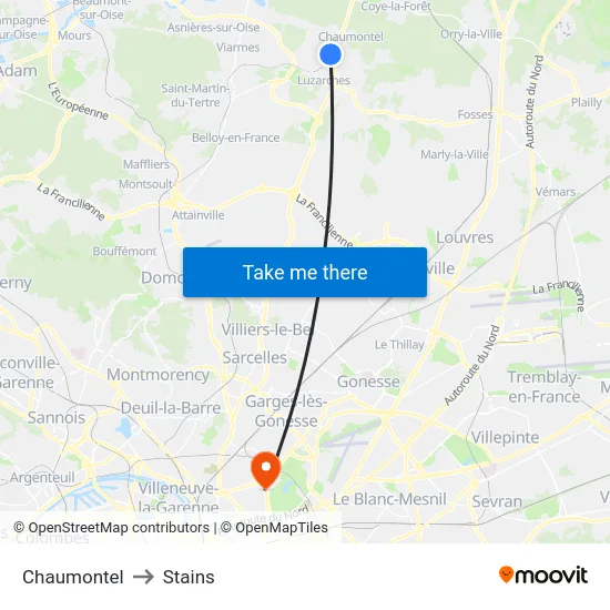Chaumontel to Stains map