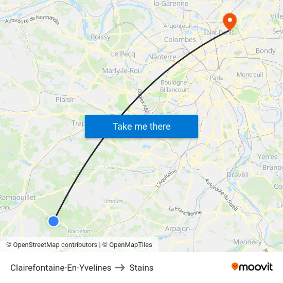 Clairefontaine-En-Yvelines to Stains map