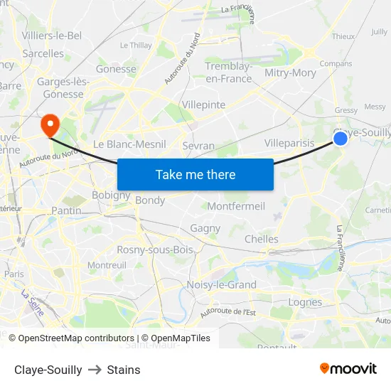 Claye-Souilly to Stains map