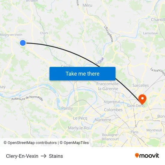 Clery-En-Vexin to Stains map