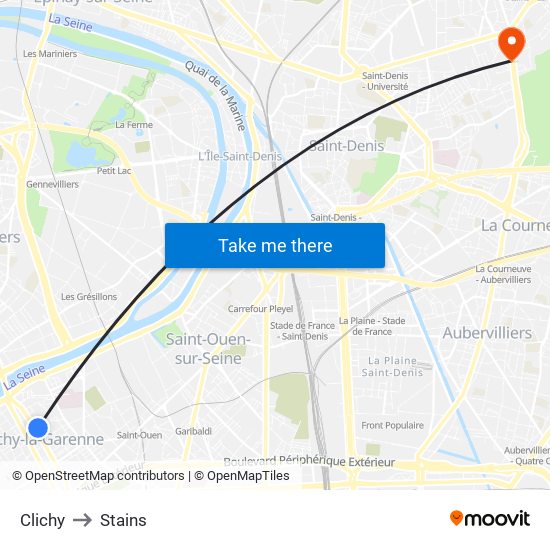 Clichy to Stains map