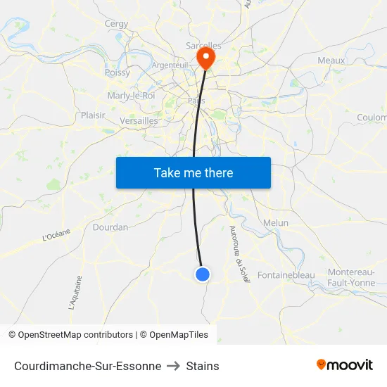 Courdimanche-Sur-Essonne to Stains map