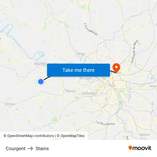 Courgent to Stains map