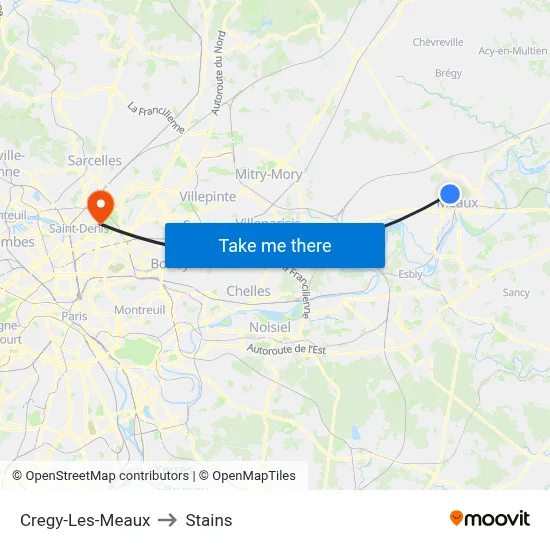 Cregy-Les-Meaux to Stains map