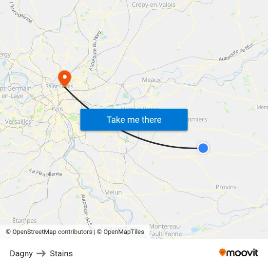 Dagny to Stains map