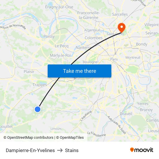Dampierre-En-Yvelines to Stains map