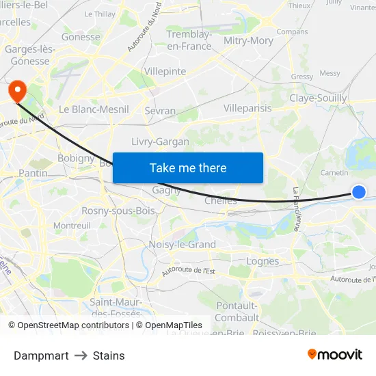 Dampmart to Stains map