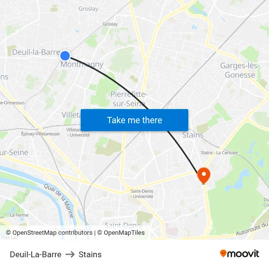 Deuil-La-Barre to Stains map