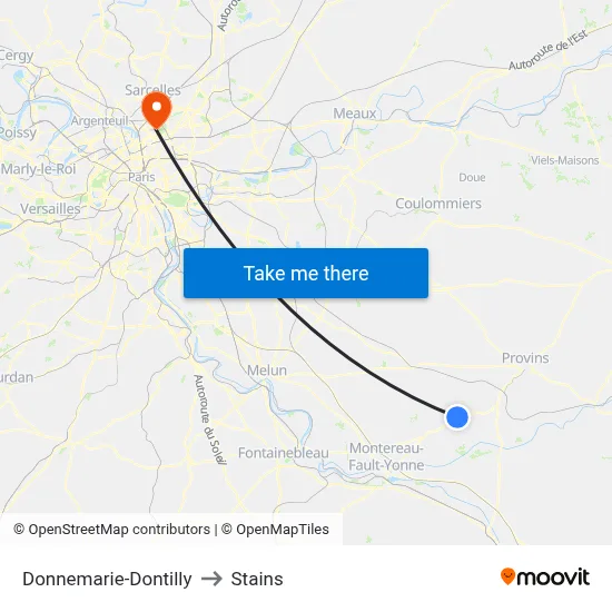Donnemarie-Dontilly to Stains map
