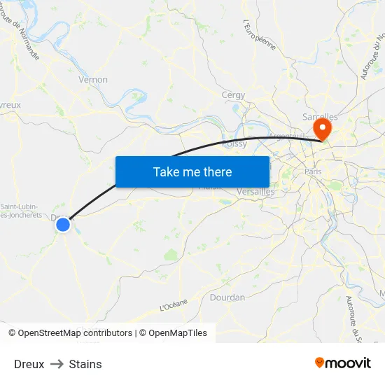 Dreux to Stains map