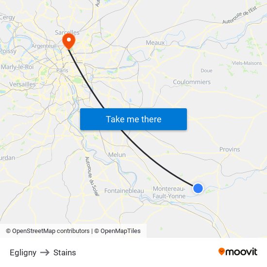 Egligny to Stains map