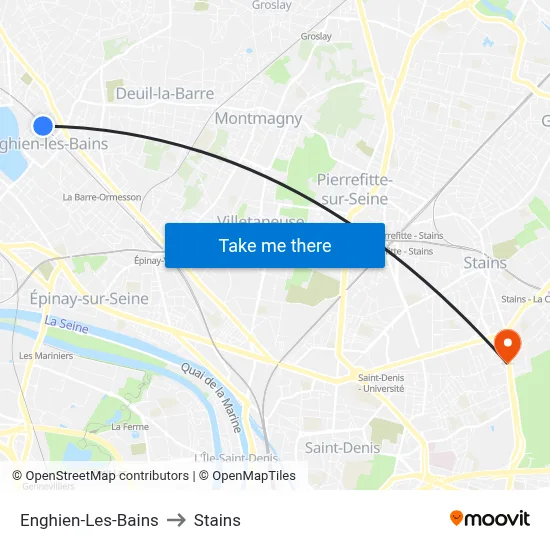 Enghien-Les-Bains to Stains map