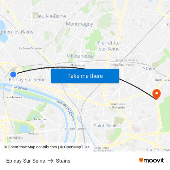 Epinay-Sur-Seine to Stains map