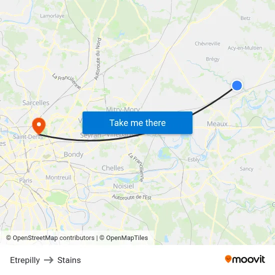 Etrepilly to Stains map