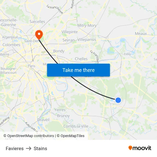Favieres to Stains map