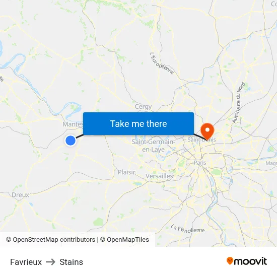 Favrieux to Stains map