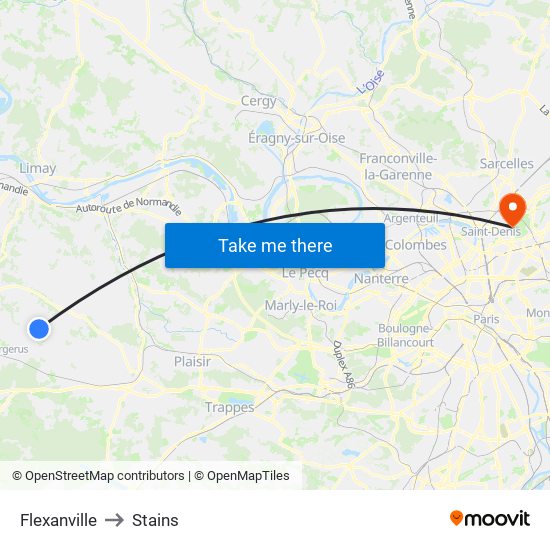 Flexanville to Stains map