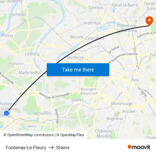 Fontenay-Le-Fleury to Stains map