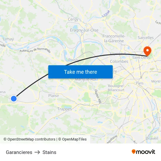 Garancieres to Stains map