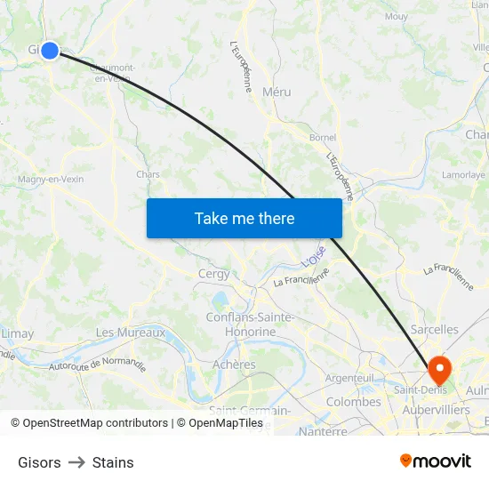 Gisors to Stains map
