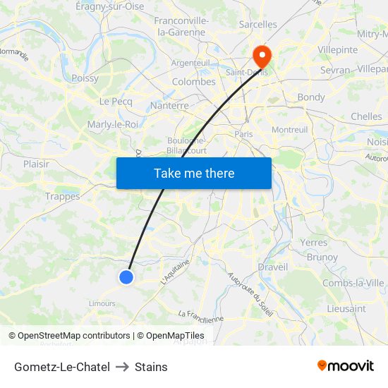 Gometz-Le-Chatel to Stains map