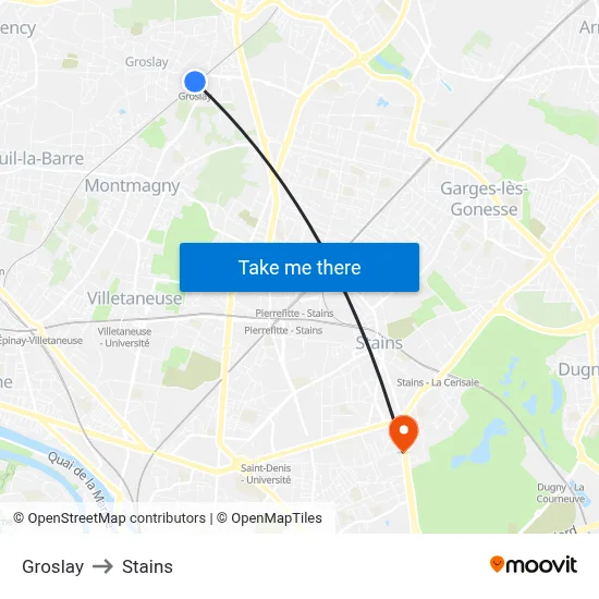 Groslay to Stains map