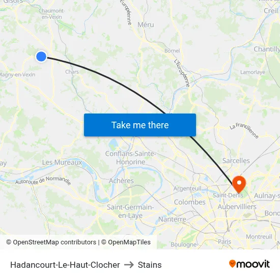 Hadancourt-Le-Haut-Clocher to Stains map