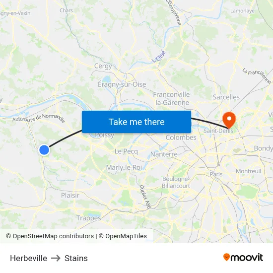 Herbeville to Stains map