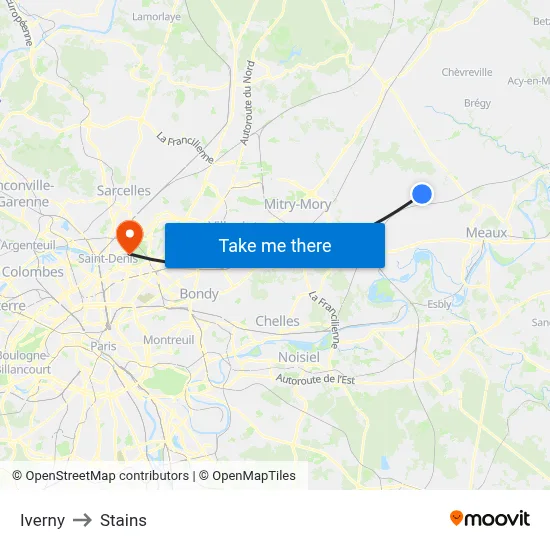 Iverny to Stains map