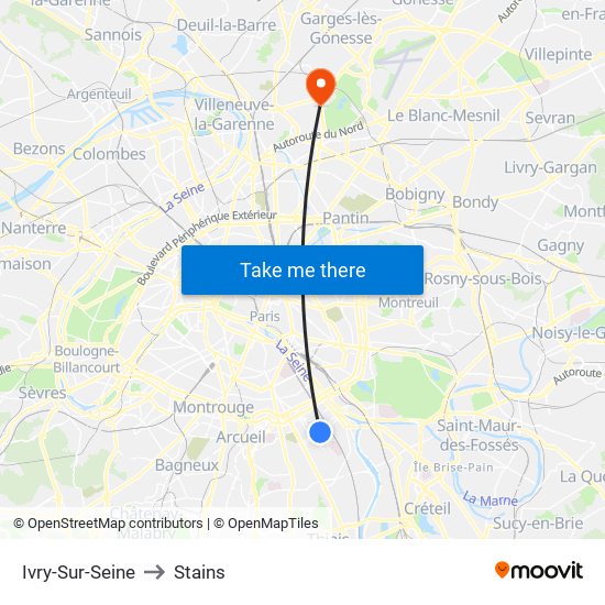 Ivry-Sur-Seine to Stains map