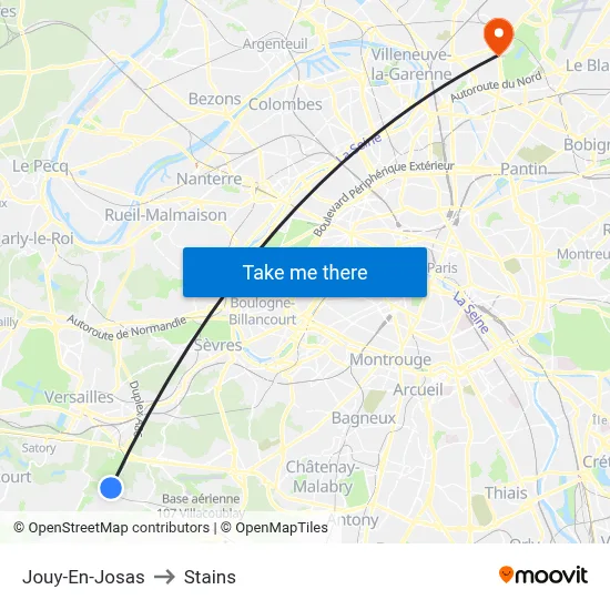 Jouy-En-Josas to Stains map