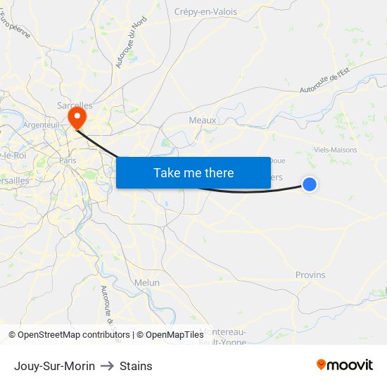 Jouy-Sur-Morin to Stains map