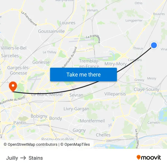 Juilly to Stains map