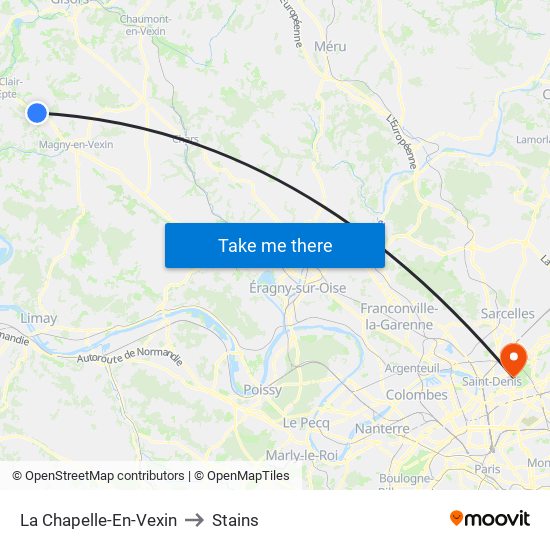 La Chapelle-En-Vexin to Stains map